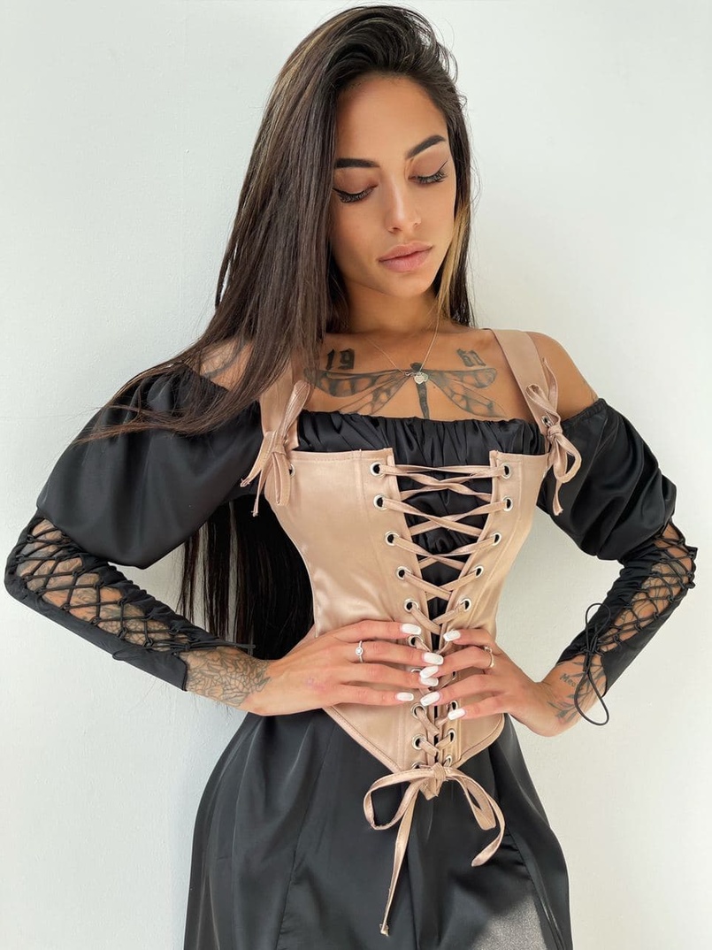 Шелковое платье + атласный корсет на шнуровке Шелковое платье + атласный корсет на шнуровке | PUSHKA SHOP