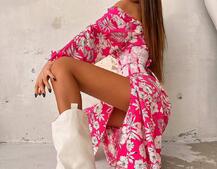 Сукня міді з розрізом в квітковий принт + прозорий корсет Сукня міді з розрізом в квітковий принт + прозорий корсет | PUSHKA SHOP