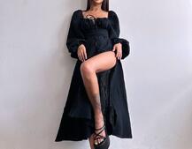 Муслінова сукня -міді з розрізом на ніжці Муслінова сукня -міді з розрізом на ніжці | PUSHKA SHOP