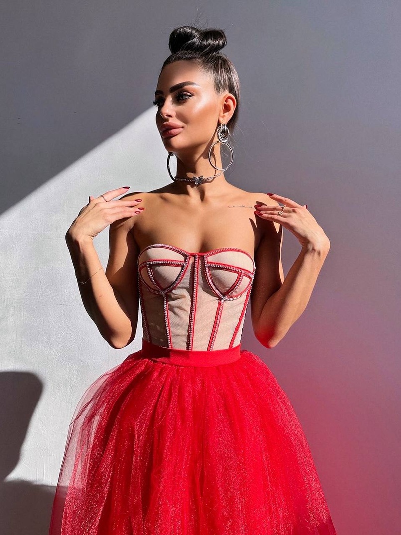 Комплект: корсет бюстьє декорований стразами + пишна спідниця максі  Ручна робота  | PUSHKA SHOP