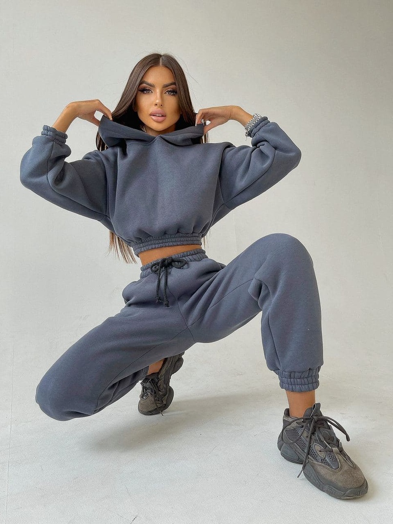 Тёплый базовый костюм на флисе с объемными капюшоном  Тёплый базовый костюм на флисе с объемными капюшоном  | PUSHKA SHOP