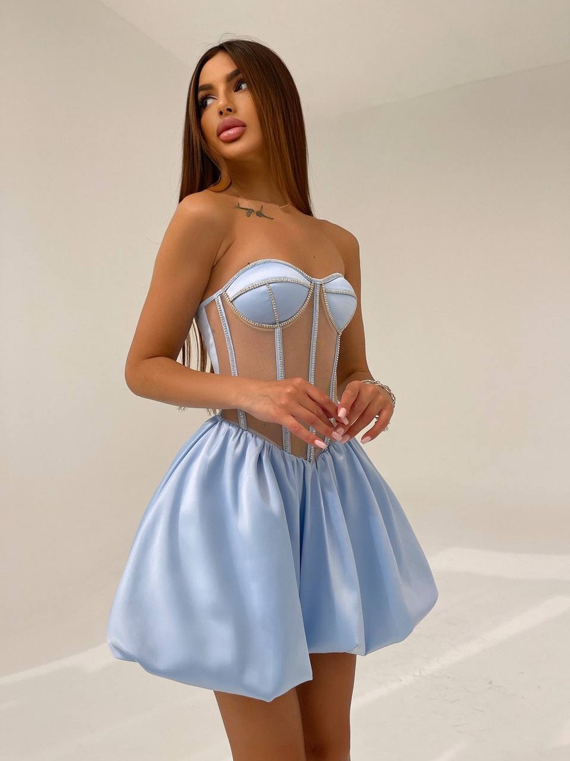 Сукня з чашечками та елементами корсету декорована стразами  | PUSHKA SHOP