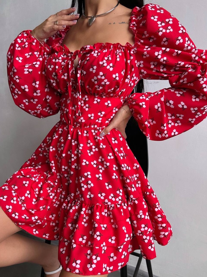 Сукня з квітковим принтом з воланами на ґудзиках  Сукня з квітковим принтом з воланами на ґудзиках  | PUSHKA SHOP