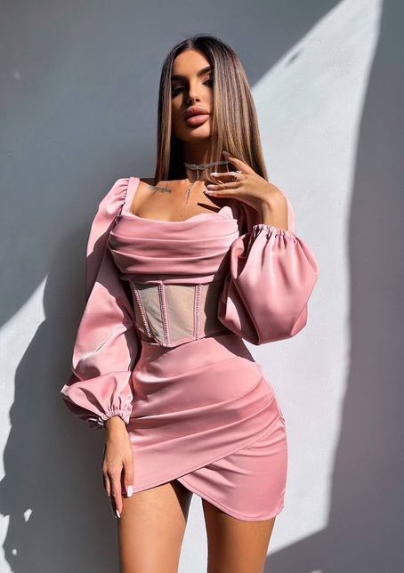 Комплект: корсет, декорований стразами   + спідниця міні з драпіруванням  | PUSHKA SHOP