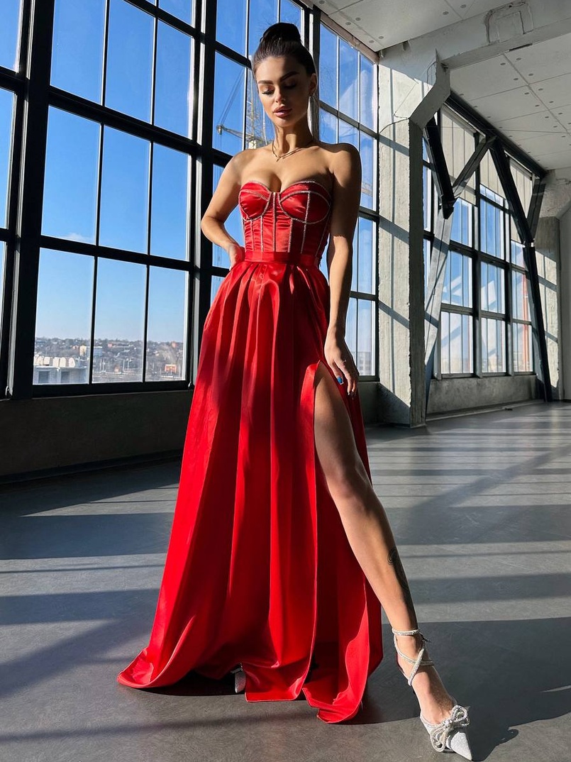 Комплект: корсет-бюстьє , декорований стразами  + спідниця максі з розрізом   Ручна робота  | PUSHKA SHOP