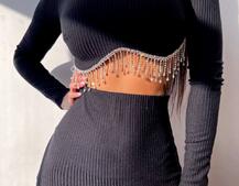 Комплект: спідниця з розрізом + топ, декорований бахромой зі страз Комплект: спідниця з розрізом + топ, декорований бахромой зі страз | PUSHKA SHOP