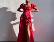 Атласна сукня максі із розрізом на спідниці | PUSHKA SHOP