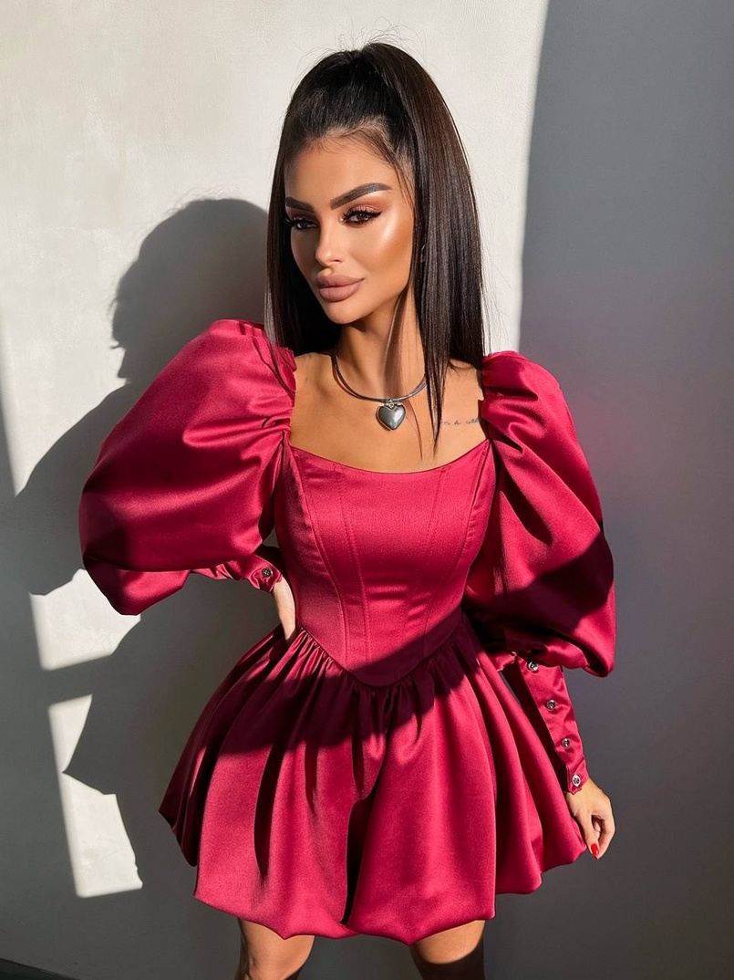 Сукня з обʼємними рукавами та спідницею балоном  | PUSHKA SHOP