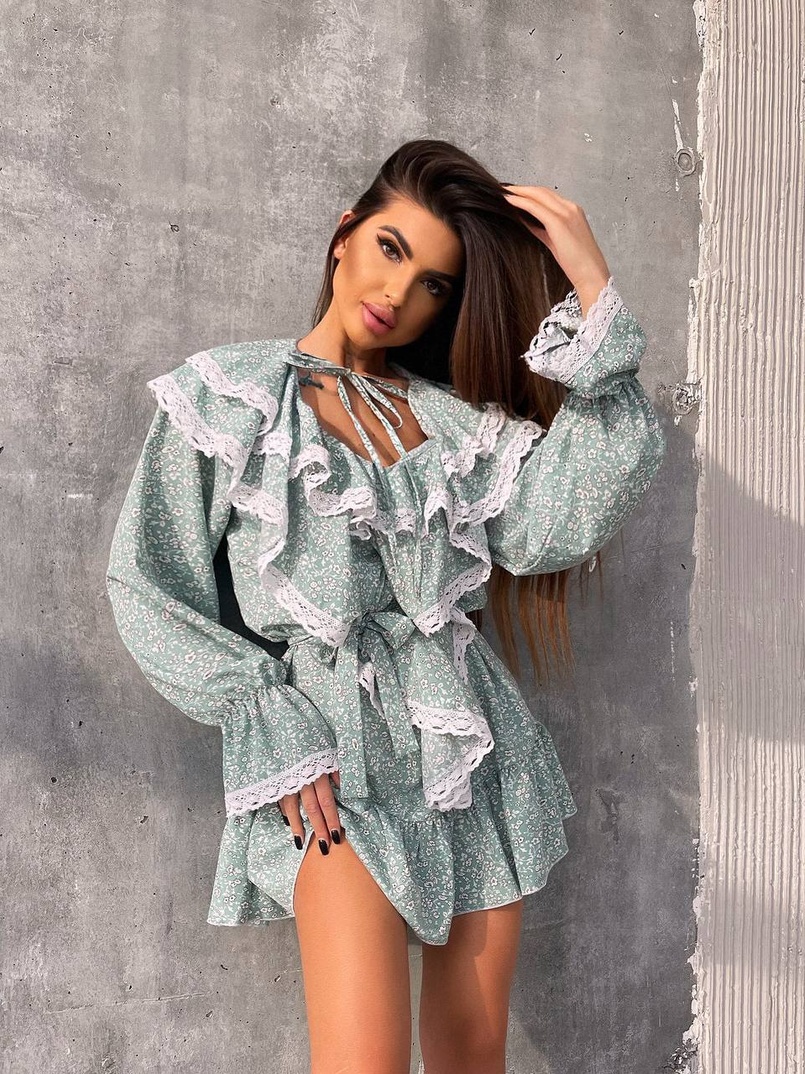 Сукня з квітковим принтом декорована мереживом    | PUSHKA SHOP