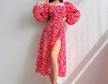 Квіткова сукня-міді зі шнурівкою на спинці та розрізом на ніжці | PUSHKA SHOP