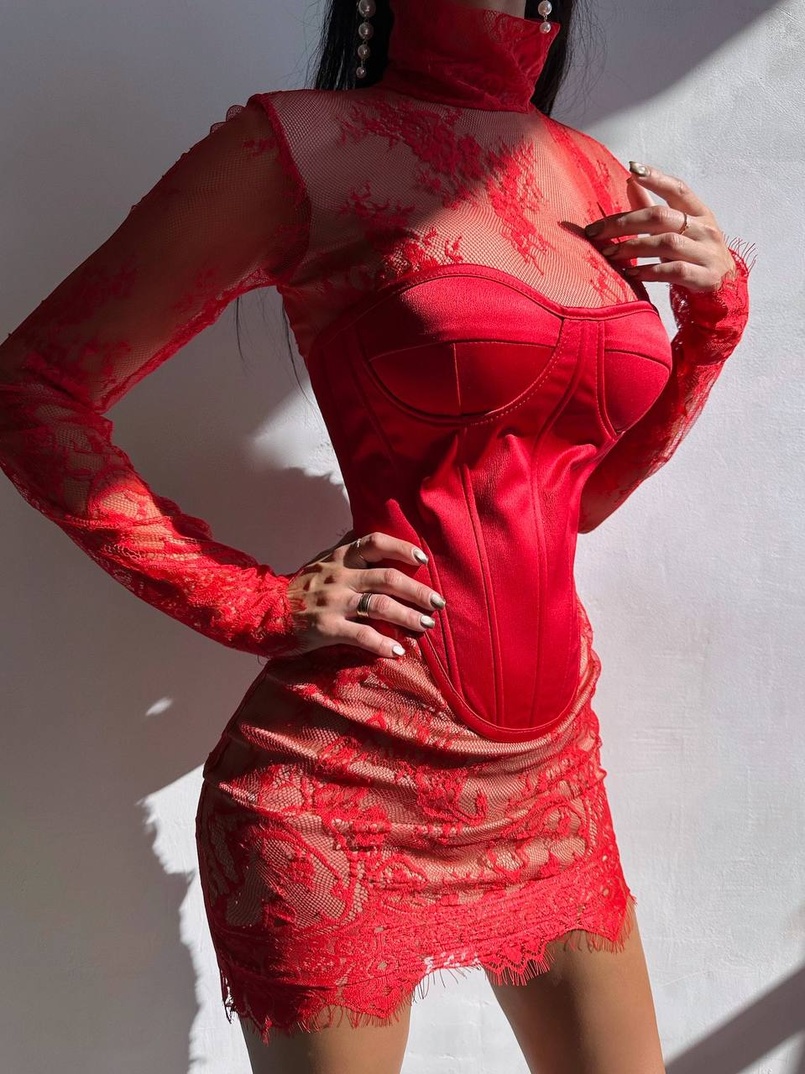 Комплект: мереживна сукня міні + корсет  | PUSHKA SHOP