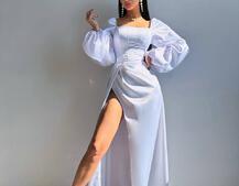 Атласний комплект: корсет + спідниця  максі з драпіруванням | PUSHKA SHOP