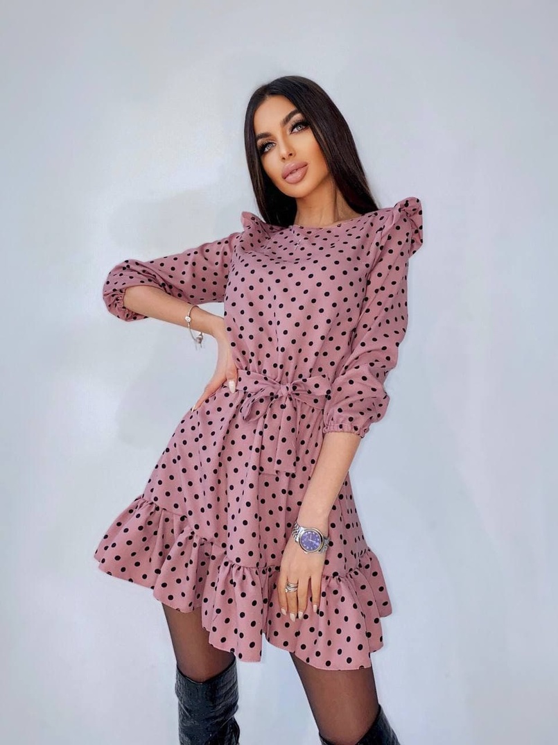 Милое платье в горошек с оборками Милое платье в горошек с оборками | PUSHKA SHOP