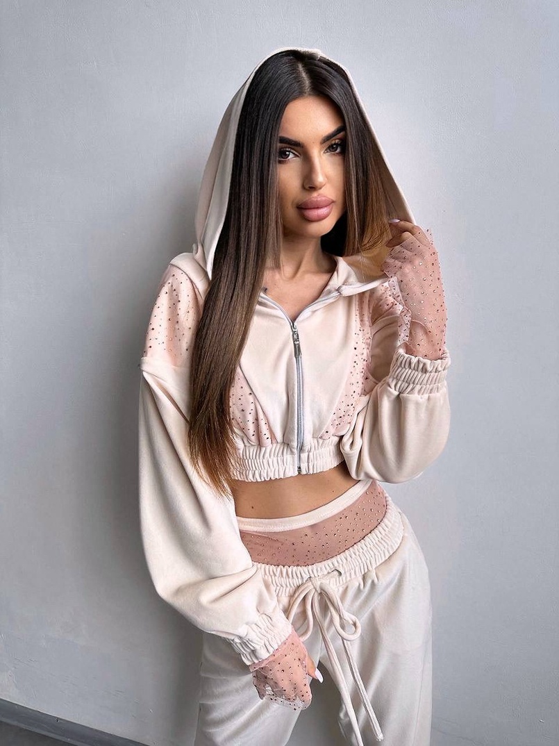 Велюровий комплект декорований стразами( бомбер+ рукавички+ штани + трусики) | PUSHKA SHOP