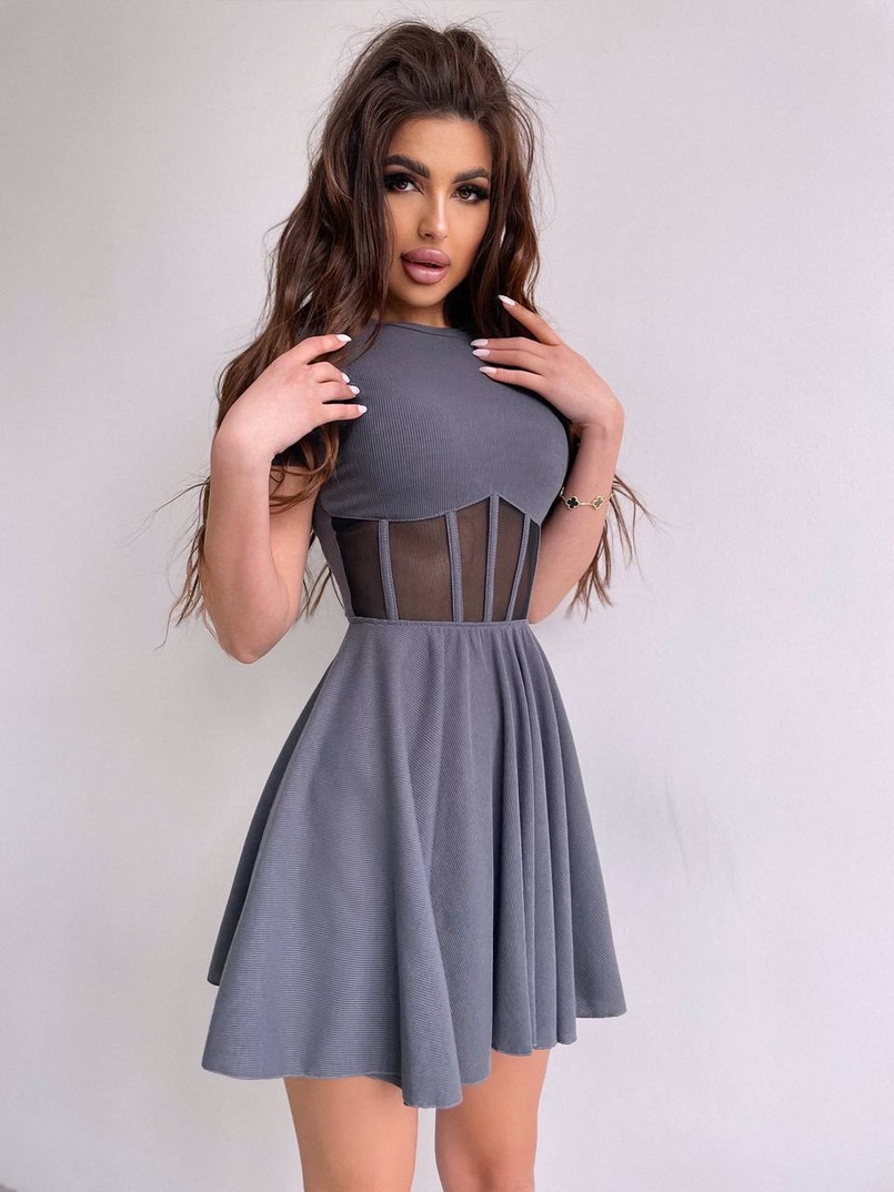 Сукня-міні  з елементами корсету  та спідницею солнцем | PUSHKA SHOP