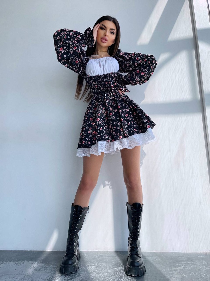 Квіткова сукня,декорована мереживом. Квіткова сукня,декорована мереживом. | PUSHKA SHOP