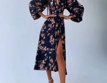 Цветочное платье миди с завязками на груди  | PUSHKA SHOP