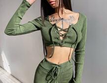 Трикотажный комплект: топ со шнуровкой + леггинсы  Трикотажный комплект: топ со шнуровкой + леггинсы  | PUSHKA SHOP