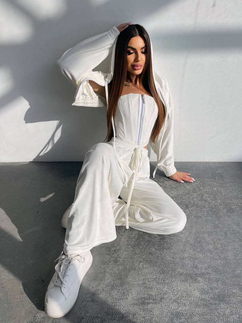 Велюровий комплект трійка: кофта + корсет на блискавці+ штани | PUSHKA SHOP