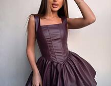 Корсетна сукня з еко-шкіри зі спідницею-балоном | PUSHKA SHOP