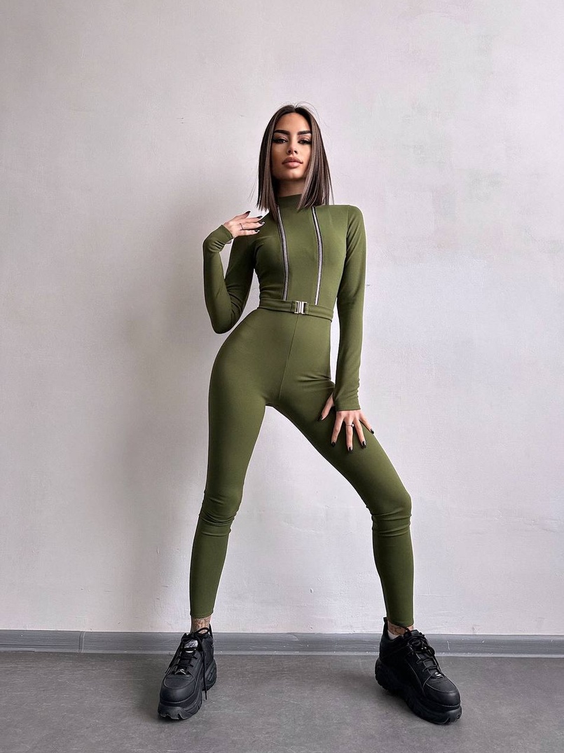 Облягаючий комбінезон з двома змійками та застібкою на талії | PUSHKA SHOP