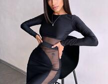 Сукня міді  із вставками сітки  | PUSHKA SHOP