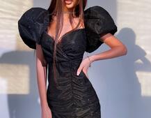 Блестящее платье с объемными рукавами  | PUSHKA SHOP