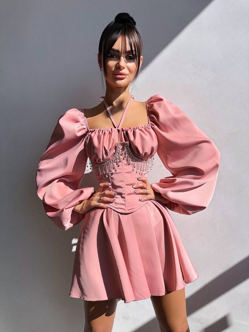 Сукня з корсетом, декорованим бахромою зі страз Ручна робота Сукня з корсетом, декорованим бахромою зі страз Ручна робота | PUSHKA SHOP