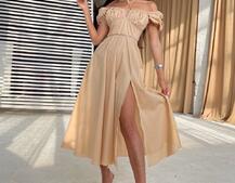 Платье-миди из хлопка  с завязками на груди  Платье-миди из хлопка  с завязками на груди  | PUSHKA SHOP