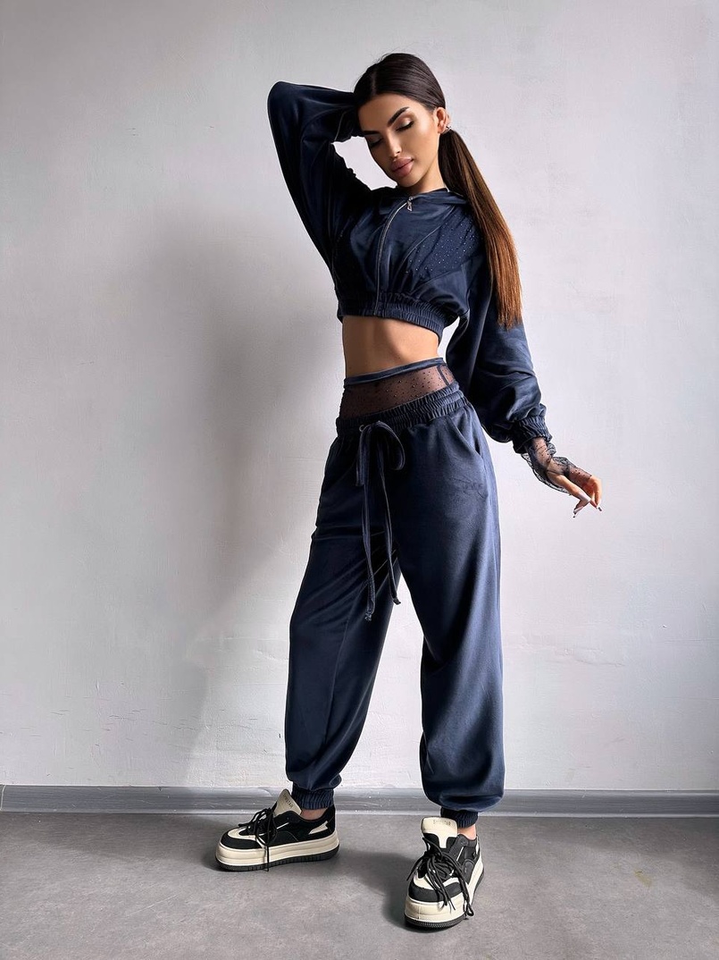 Велюровий комплект декорований стразами( бомбер+ рукавички+ штани + трусики) | PUSHKA SHOP