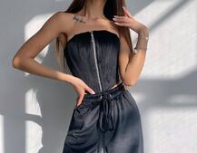 Велюровий комплект трійка: кофта + корсет на блискавці+ штани | PUSHKA SHOP