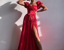 Атласна сукня максі із розрізом на спідниці | PUSHKA SHOP