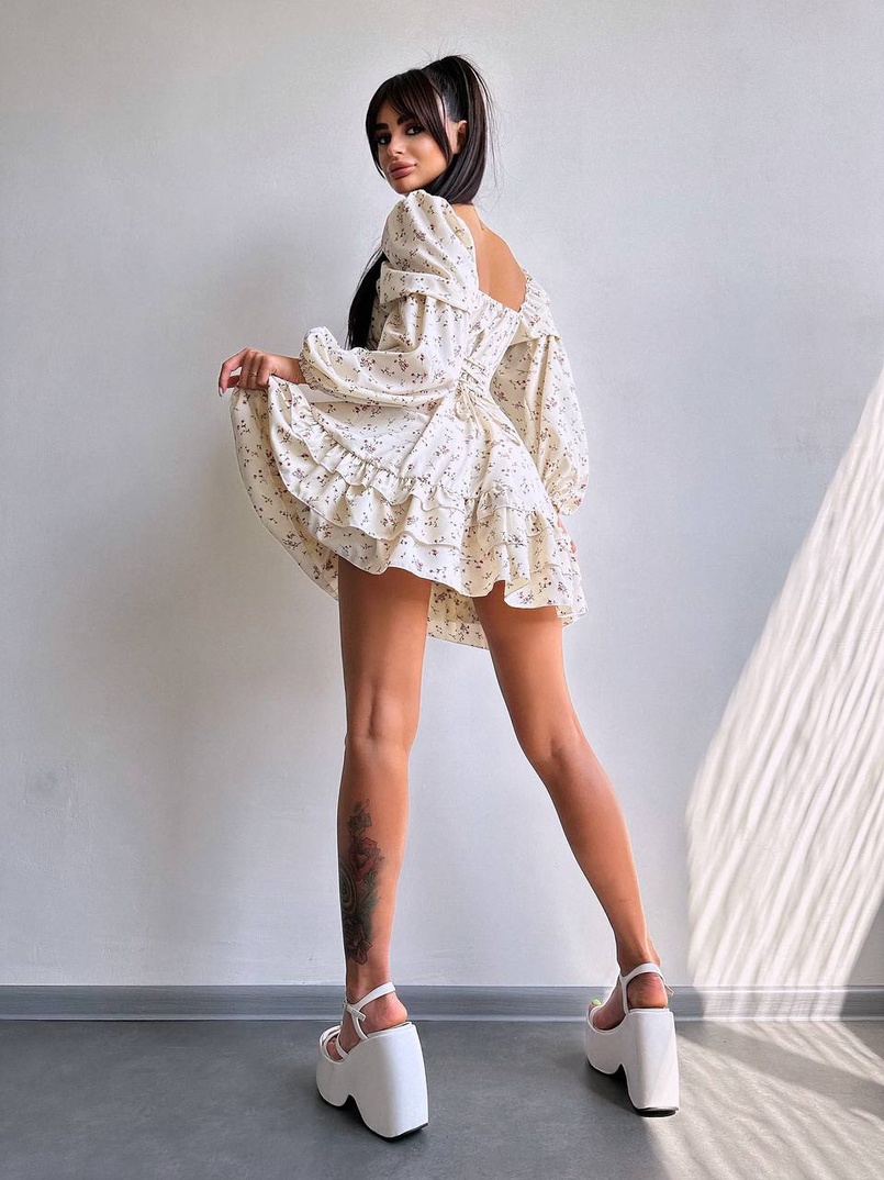 Сукня з квітковим принтом з воланами на ґудзиках  | PUSHKA SHOP