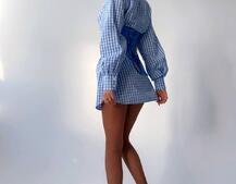 Платье-рубашка в клетку с корсетом на косточках со шнуровкой | PUSHKA SHOP