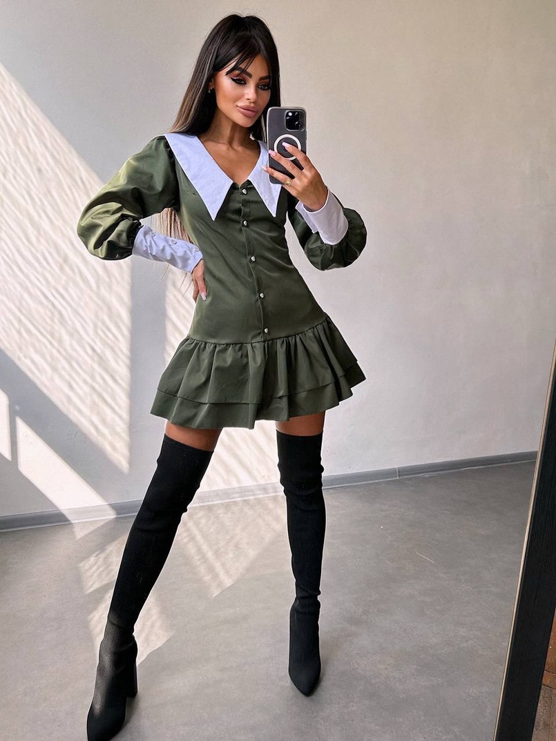 Котонова сукня з рюшами на гудзиках зі шнурівкою на спинці Котонова сукня з рюшами на гудзиках зі шнурівкою на спинці | PUSHKA SHOP