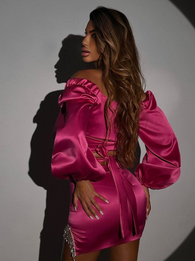 Атласний комплект, бахромою зі стразами Ручна робота, прикраса пришита Атласний комплект, бахромою зі стразами Ручна робота, прикраса пришита | PUSHKA SHOP