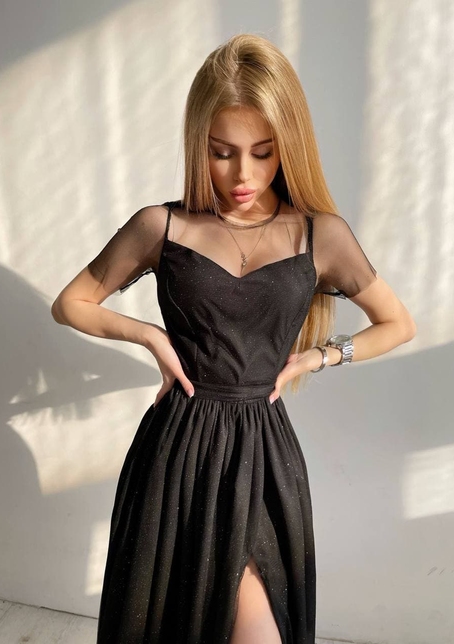 Платье-макси из сетки   с блестками  | PUSHKA SHOP