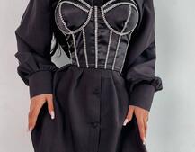 Приталена сукня-сорочка+корсет, декорований стразами | PUSHKA SHOP