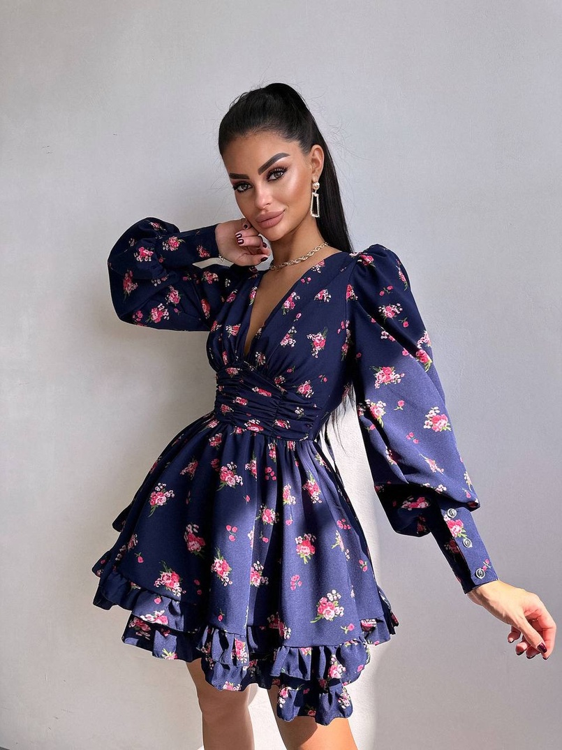 Сукня міні з пишною спідницею та драпіруванням на талії | PUSHKA SHOP