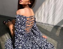 Квіткова сукня-міді зі шнурівкою на спинці та розрізом на ніжці | PUSHKA SHOP