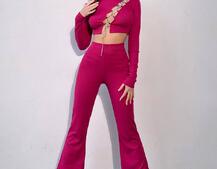 Комплект : штани кльош і топ декорований шнурком зі стразами  | PUSHKA SHOP