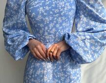 Квіткова сукня-міді зі шнурівкою на спинці та розрізом на ніжці | PUSHKA SHOP