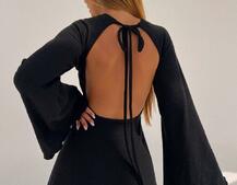 Трикотажна сукня міні з розкльошеними рукавами та відкритою спиною | PUSHKA SHOP