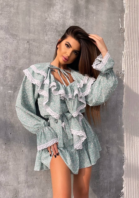 Сукня з квітковим принтом декорована мереживом    | PUSHKA SHOP