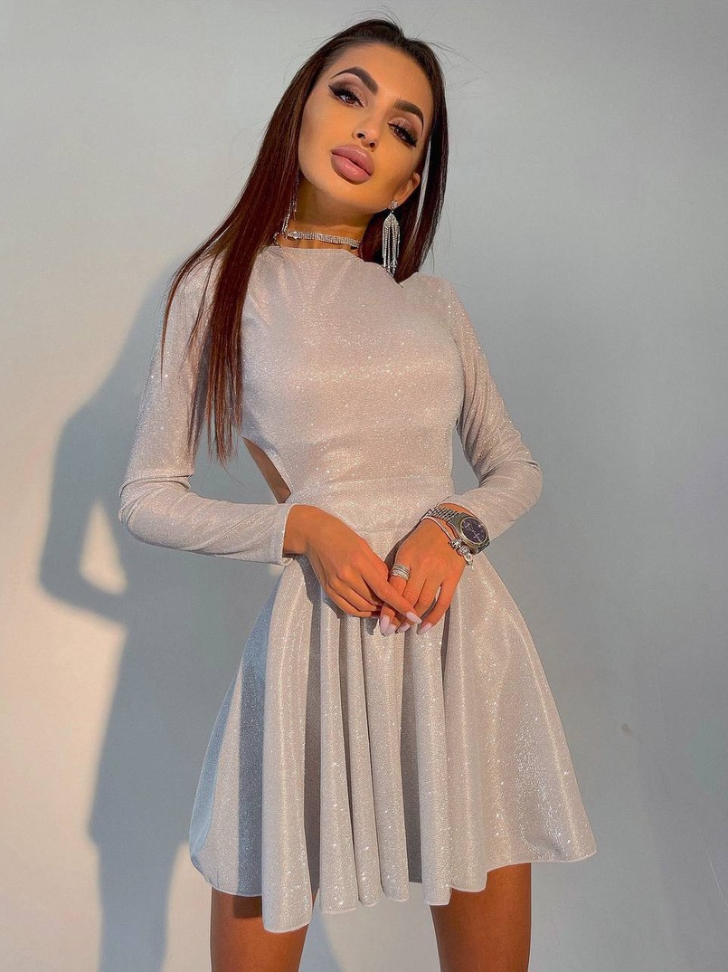 Блискуча сукня міні з відкритою спиною  Блискуча сукня міні з відкритою спиною  | PUSHKA SHOP