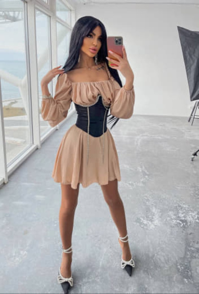 Приталена сукня з шовку  + корсет декорований стразами  Ручна робота  | PUSHKA SHOP