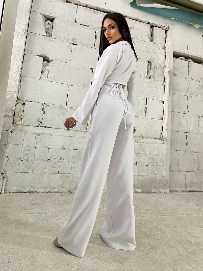 Комплект: укорочённый пиджак с завязками на талии + брюки Комплект: укорочённый пиджак с завязками на талии + брюки | PUSHKA SHOP