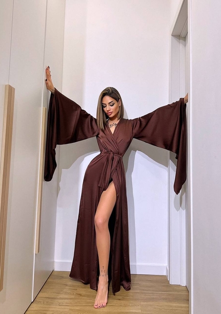 Шовковий халатик із розкльошеними рукавами | PUSHKA SHOP