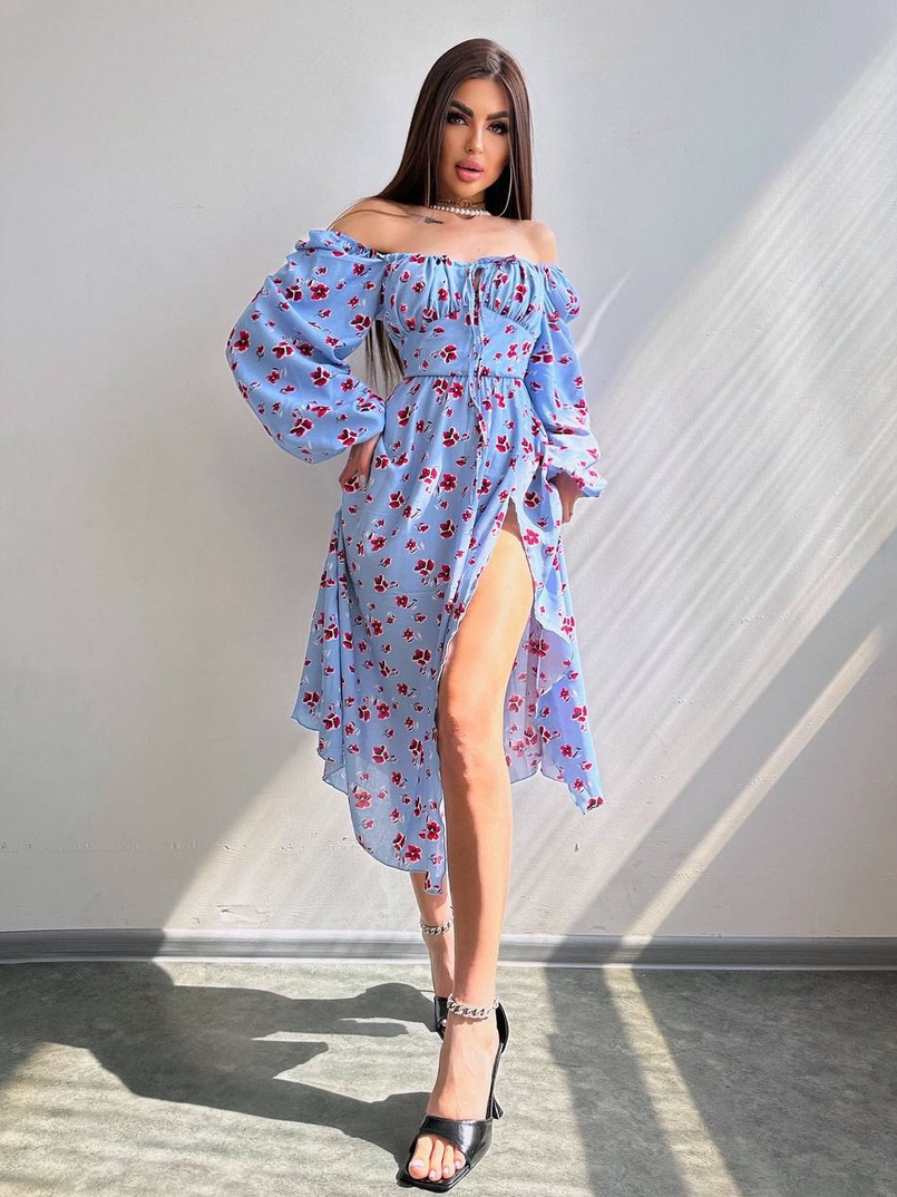 Сукня міді з квітковим принтом  | PUSHKA SHOP