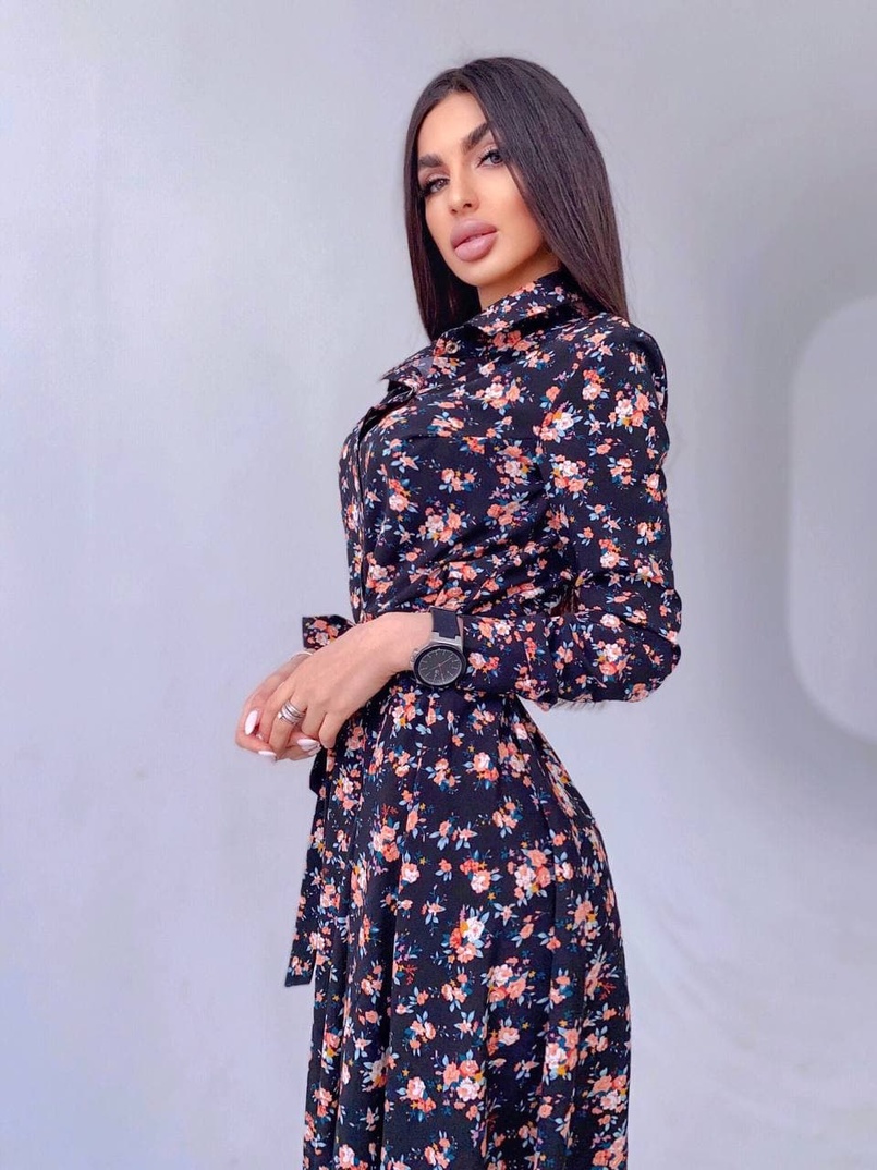 Цветочное платье-рубашка на пуговицах | PUSHKA SHOP
